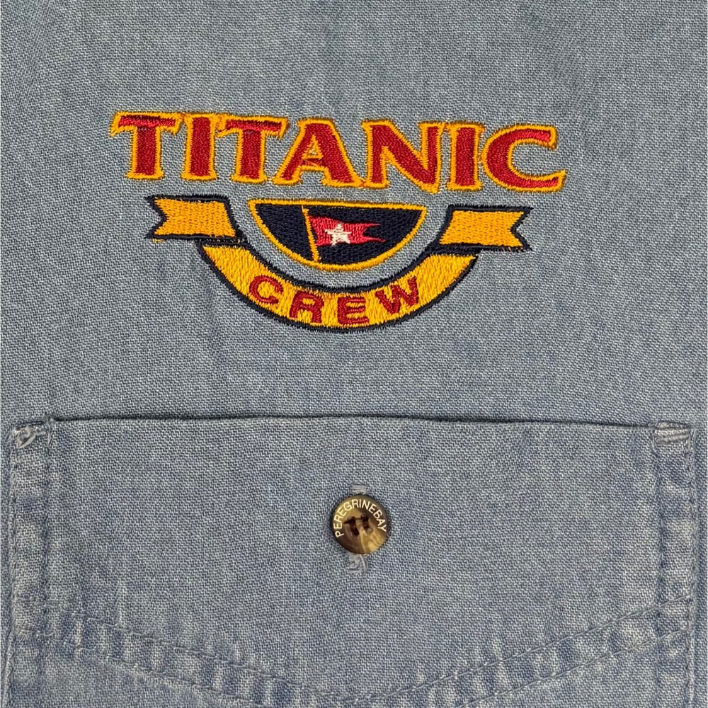Peregrine Bay Titanic Crew Embroidered Denim Button Front Mens Shirt Retro Vtg - Picture 5 of 9